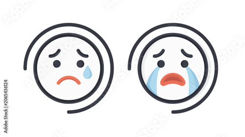 Sad and crying emoji faces vector illustration representing grief and sorrow on white background