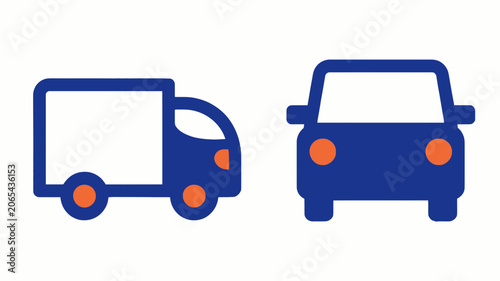 Delivery truck and passenger car icons for logistics and transportation services vector set