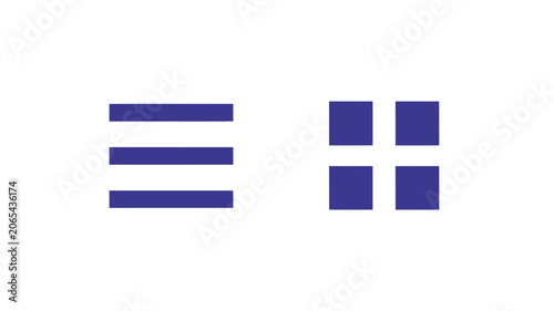 User interface menu icons featuring hamburger list and grid layout in purple flat vector style