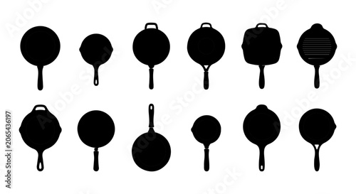 Εκτύπωση καμβά Cast Iron Skillet Collection, Black Silhouette Cookware Set, Kitchen Utensil Ico