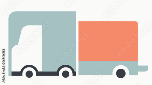Flat vector illustration of a commercial delivery truck with orange cargo container for logistics