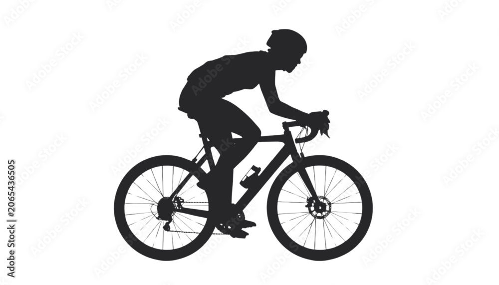 Naklejka premium Cyclist rides a racing bicycle with a focused posture to achieve maximum speed on the open road.