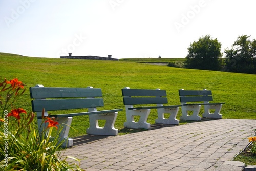 three benches in a park in quebec city