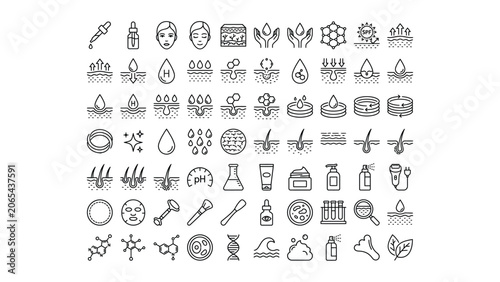 Obraz na plátně Line icon set for cosmetology skincare and beauty product research illustrating