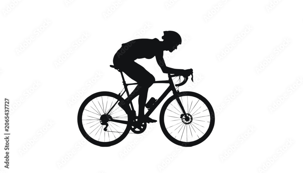 Obraz premium Cyclist rides a road bike at high speed during a race showcased as a sharp black silhouette graphic.
