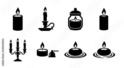 Tableau sur toile Candle Icons Set, Flameless Aromatherapy, Tealight, Candelabra, Vector Graphics