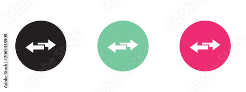 Set of three circular bidirectional horizontal arrow icons with bidirectional