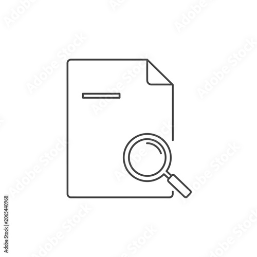 Line icon of paper document and magnifying glass for search