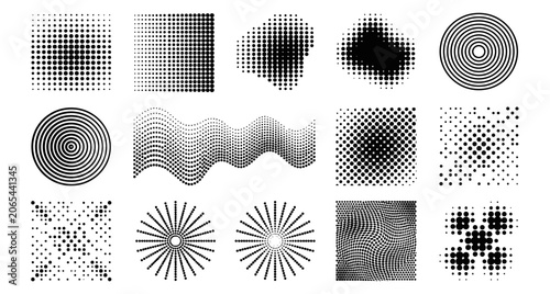 Abstract Halftone Patterns and Geometric Graphic Design Set