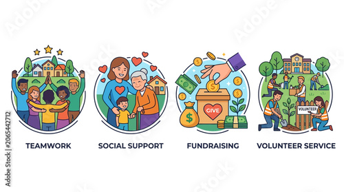 Obraz na plátně icons for teamwork social support fundraising and volunteer service