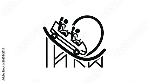 Fotografija Black line icon of people on rollercoaster.