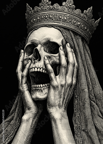 creaming Crowned Skull in Agony Dark Surrealism Art