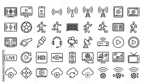 Obraz na plátně Soccer Live Match Television Vector Icons Featuring Football Streaming and Broad