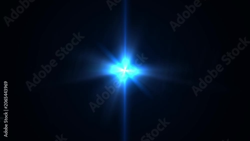 A bright blue starburst light radiates vividly in a dark background, creating an energetic glow with lens flare effects
