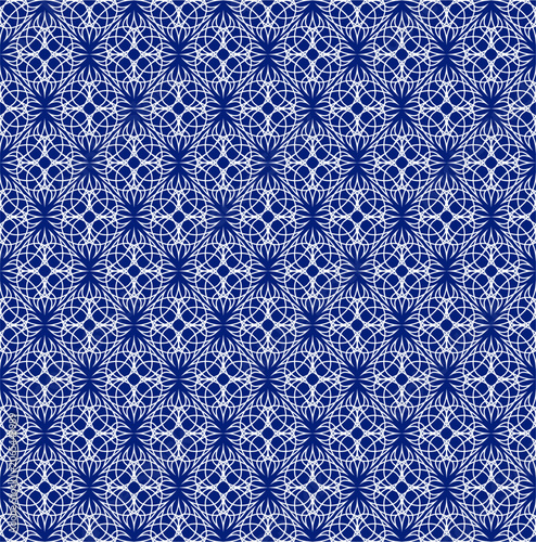 Seamless blue and white ornate geometric pattern background texture with abstract art repeating pattern decorative ele