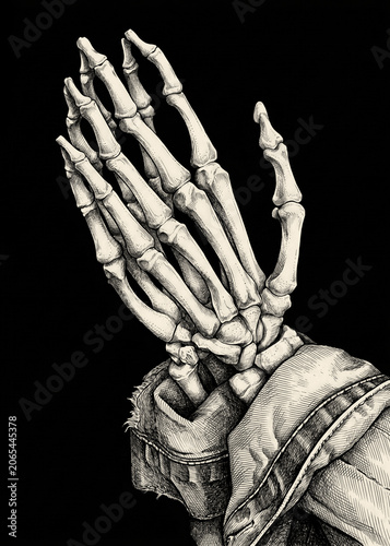Creepy Skeletal Hands in a Praying Gesture Vintage Etching