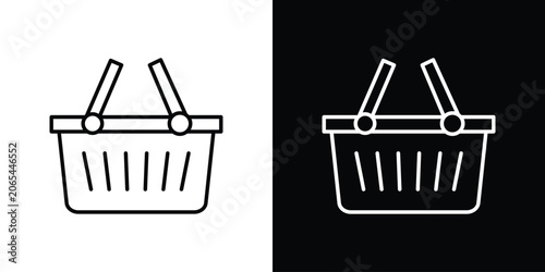 Shopping basket icon logo design in editable line strokes