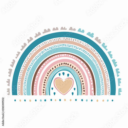 Boho Rainbow with Heart and Clouds