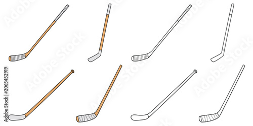 Photography Hand-drawn cartoon and doodle set of hockey sticks on a white background