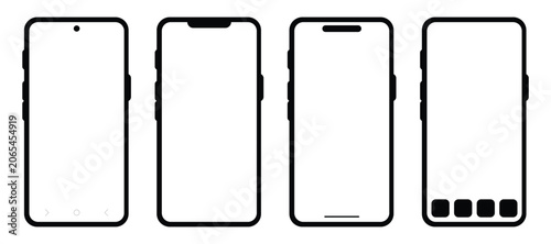 Fotografía Smartphone frame templates set with different notch designs, mobile phone mockup