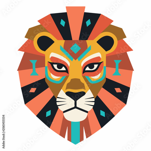 Fotografi Geometric Tribal Lion Head Graphic Design.