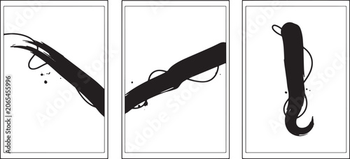 Tableau sur toile Black messy abstract brush stroke triptych