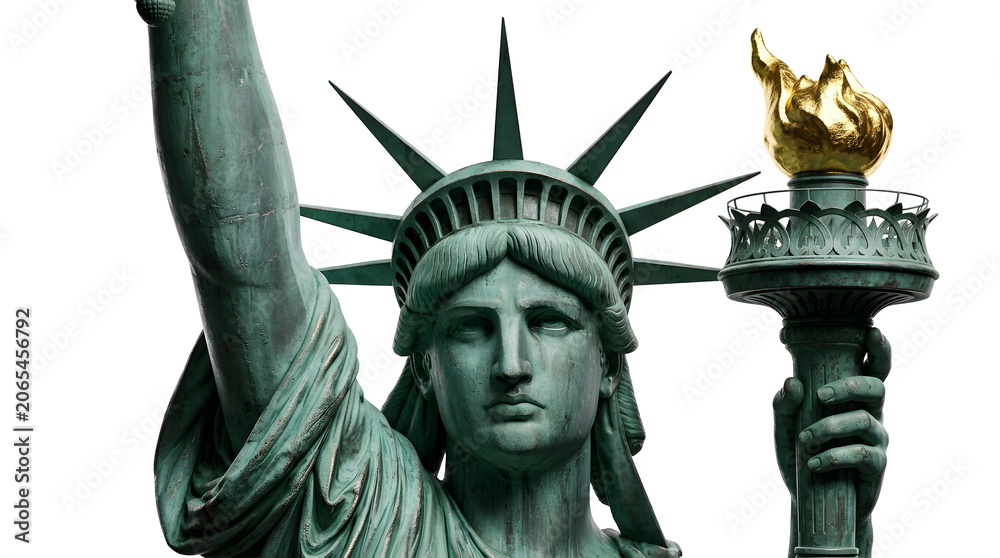 Fototapeta premium Low Angle View of Statue of Liberty Head and Crown Graphic Isolated on White Background