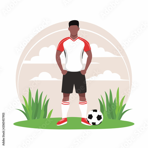 Soccer Player Standing with Ball on Field