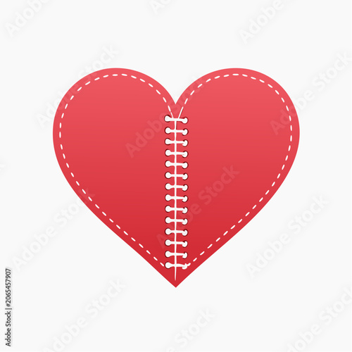 Red Heart Repaired with White Stitching
