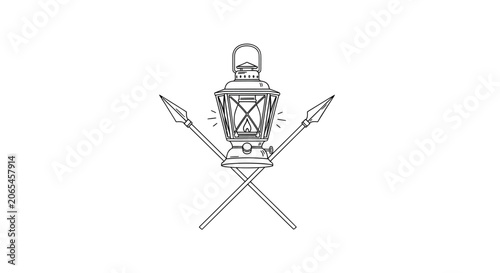 Tableau sur toile Medieval Guard Lantern and Iron Spear for Historical Reenactment