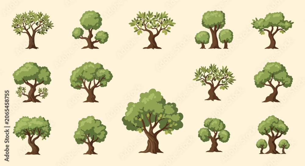 Fototapeta premium Cartoon Forest Tree Collection Vector Set
