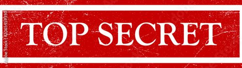 Red top secret stamp with white text and horizontal lines