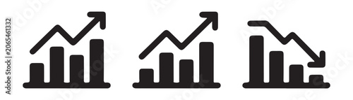 Foto Market trend analytics graph icons illustrating upward growth and downward decline financial statistics bars