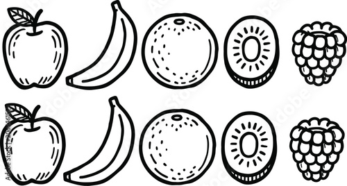 Fruit icon set featuring fresh natural produce illustration