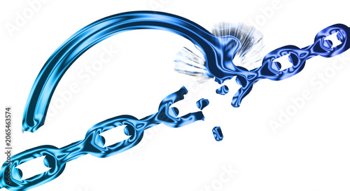 Cuadro en lienzo Splashing blue chain breaks apart on a transparent background with water droplet