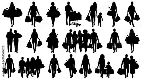 Photos Silhouette people walking with luggage in a row isolated on transparent backgrou