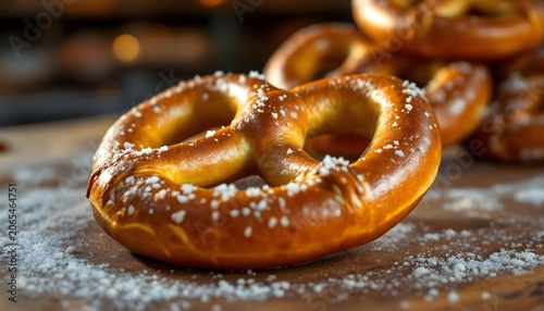 Freshly baked pretzels with coarse salt, artisan bakery concept