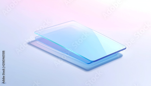 Two transparent, rectangular, slightly separated panes on a gradient background, soft lighting