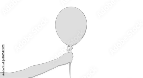 A hand holding a balloon on a string against a clean transparent background