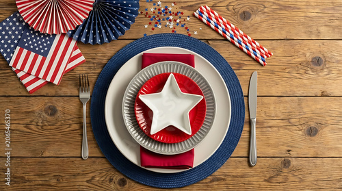 Patriotic table setting for independence day with star shaped plate