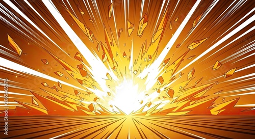 Stylized golden energy burst with upward comic motion lines.