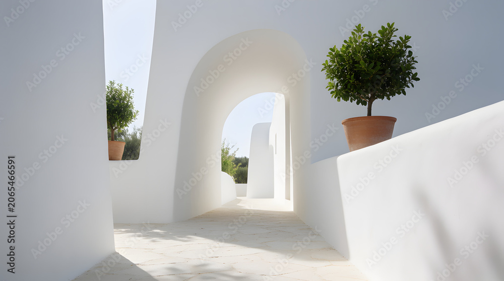 Fototapeta premium White Mediterranean Archway with Lemon Trees