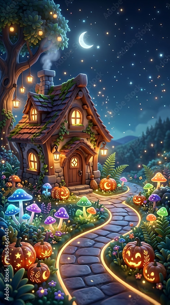 Fototapeta premium Witch Cottage Glowing Mushrooms 202606182211