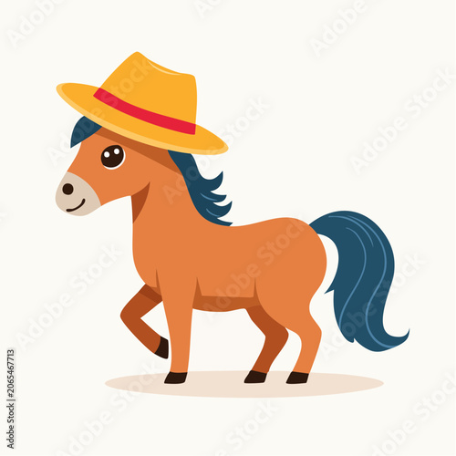 Cute Cartoon Horse Wearing a Yellow Hat
