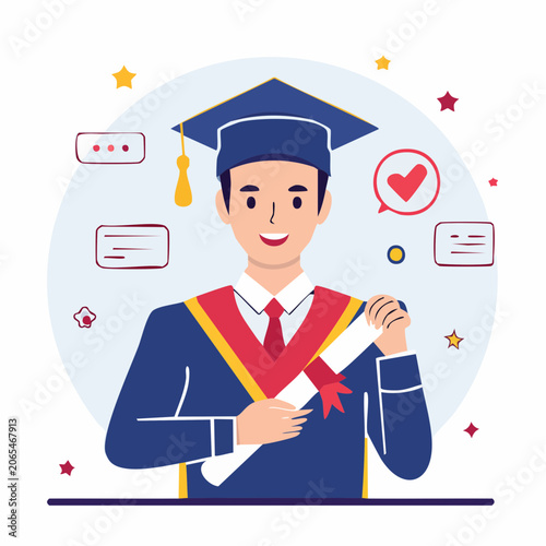 Graduation Ceremony Celebration with Diploma and Cap