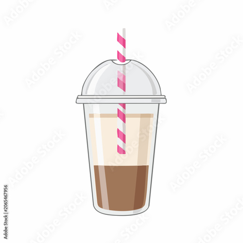Iced Coffee Drink in a Clear Plastic Cup with Straw