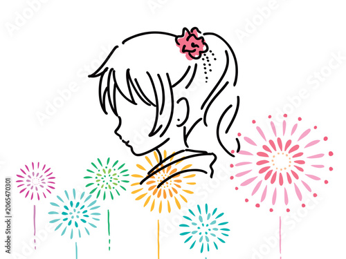 浴衣の女性の夏祭りイラスト／ベクター素材