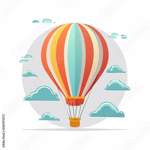 Colorful Hot Air Balloon Floating Among Clouds