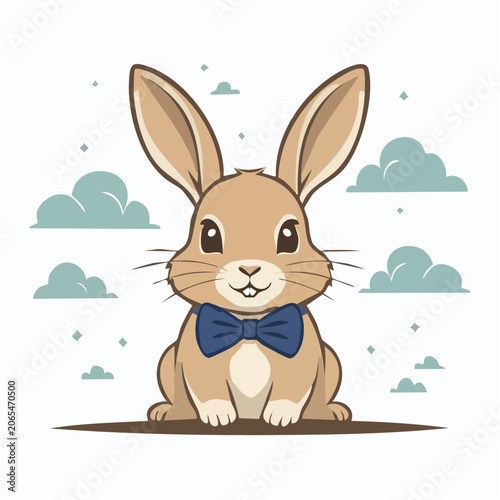 Cute Cartoon Rabbit Wearing a Blue Bowtie