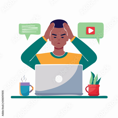 Frustrated person with hands on head working on laptop